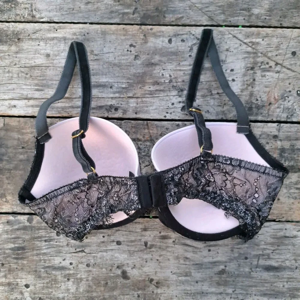 VICTORIA'S SECRET 34D Drean Angels Lined Demi Black Lace Sexy Bra Y2k